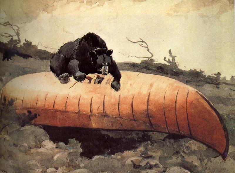 Winslow Homer Black Bear and Canoe Norge oil painting art